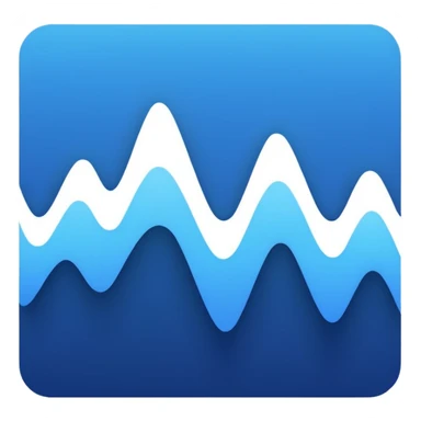 logo on white background showing a waveform morphing into text. Clean blue and white geometric sticker