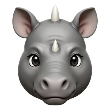 cinematic-noble-cute-young rhino-portrait-emoji,slate-grey-hide-poised-and-regal,-with-a-massive,-powerful-build-and-a-thick,--deep-set-soulful-piercing-eyes,-simplified-yet-sharp-and-sophisticated-features,-highly-detailed,-large-black-eyes, white horn, front facing, zoomed out showing shoulders sticker