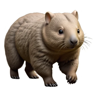 cinematic-wombat-realistic-full-body-waddling-emoji,-stout-muscular-frame-covered-in-coarse-brown-fur,-short-powerful-legs-trotting-determinedly-through-bushland,-round-dark-eyes-filled-with-calm-confidence,-tiny-rounded-ears-twitching-slightly,-strong-digging-claws-visible-on-sturdy-paws,-simplified-yet-realistic-focused-features,-highly-detailed,-glowing-with-a-subtle-earthy-glow sticker