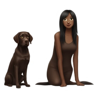 Chocolate labrador playing with long black haired fringe woman sticker