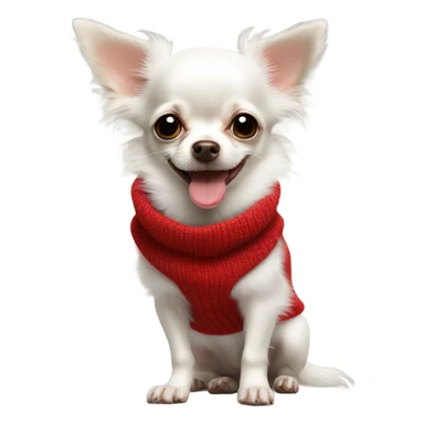 Cute white hairy puppy chihuahua with tongue out and red sweater sticker