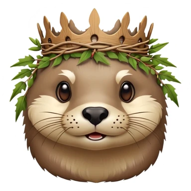 cute confused otter face with natural twisted thorny bramble branches wrapped around head, wooden Crown of thorns sticker