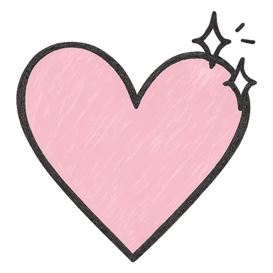 Add a sparkle effect to the pink hand drawn heart, keep the black outline style, with a clean white background. sticker