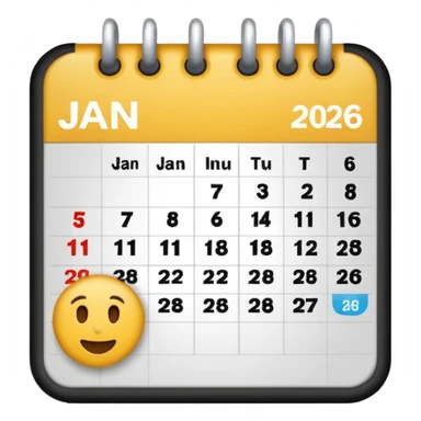 January calendar flat emojy style just writte Jan 2026. More flat style Just JAN 2026 should be on it. No need for days , shoujdbe JAn 2026 written in the middele of the icon sticker