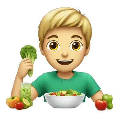 Young boy eating healthy food sticker