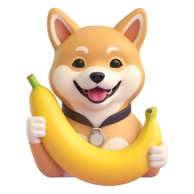 shiba inu showing thumb up and having banana sticker