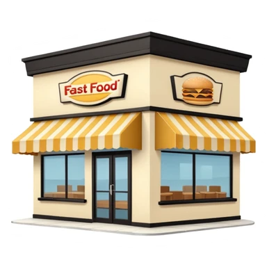 front of fast food building with awning, windows, and a glass door in the center. The building is a creme color with no decorations sticker