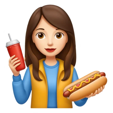 tourist brunette long hair woman holding hot dog sticker