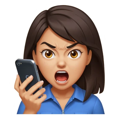 furious girl yelling into a smartphone, intense facial expression, energetic sticker
