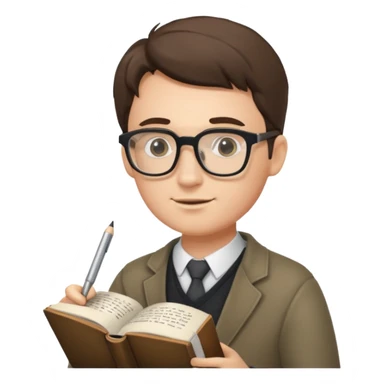 man write in book , wearing glasses sticker