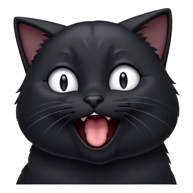 Cinematic Comical Black Cat Portrait Emoji, Head tilted dramatically while yawning exaggeratedly, sleek black fur with subtle hints of dark gray, Simplified yet hilariously adorable features, highly detailed, glowing with an almost sarcastic glow, high shine, a mix of lazy and curious, stylized with a touch of playful whimsy, bright and alert but with a comical expression, soft glowing outline, capturing the essence of a mischievous yet overly dramatic kitten, so funny it feels like it could leap off the screen and sassily demand attention! sticker