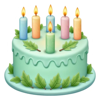 Pastel birthday cake with leaves and candles  sticker