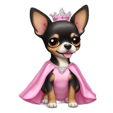 black & tan chihuahua puppy wearing a pink princess dress sticker