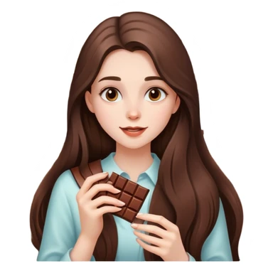 beautiful pale brunette girl with long hair enjoying a bar of chocolate  sticker