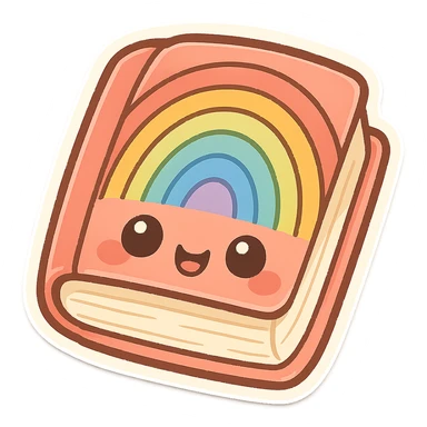 chibi sticker-style rainbow book, cute and exaggerated sticker