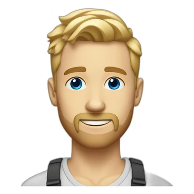 blonde guy with a taper fade, short beard, blue eyes and a big nose sticker