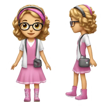 Niña de 12 años con de pelo y ojos cafés con unos auriculares de casco  negros con lentes rosas  sticker