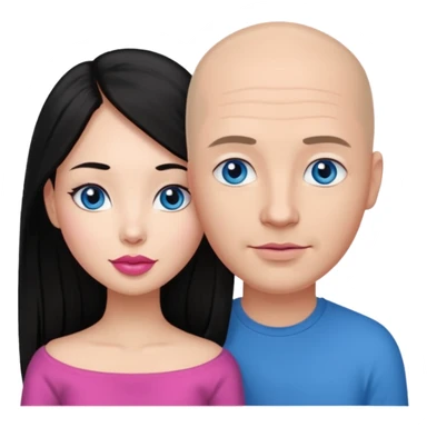 Bald white man blue eyes in love with Filipina woman with long hair and dark brown eyes and pink lips sticker