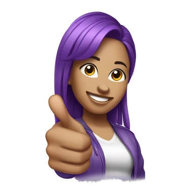 A light skinned female hip hop dancer with purple hair doing a thumbs up sticker