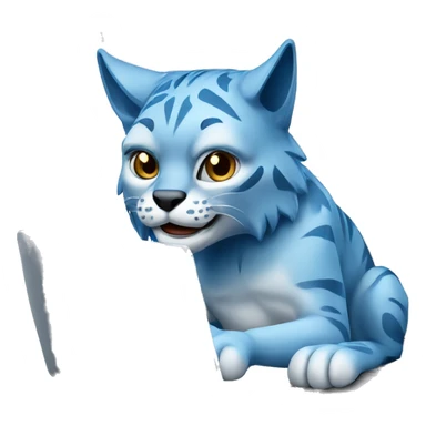 A blue lynx with a laptop sticker