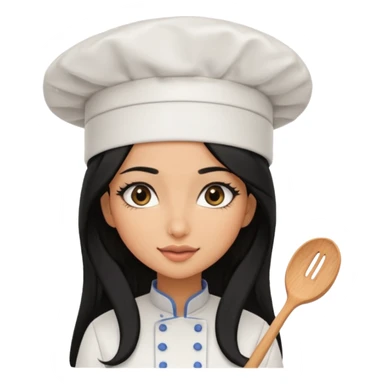 Create a cute girl, black hair, Middle Eastern with lashes  chef🧑‍🍳 emoji, barbie vibes tan skin black long hair with long lashes BADDIE VIBES long black hair and tanned skin  sticker