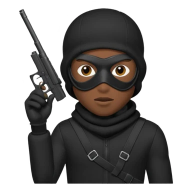 A young African male wearing a ski mask in full black clothing, holding a micro Draco gun in the air carelessly sticker