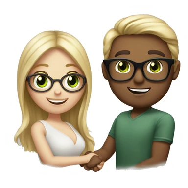 A blonde girl with dark green eyes and freckles gets proposed to by her White skinned brunette boyfriend with brown eyes and glasses sticker