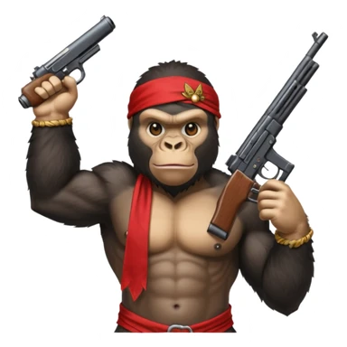 A gorilla holding a gun in the air with a bandana  sticker