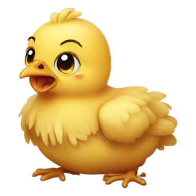 a baby chicken afraid of an ang sticker