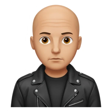 A serious bald man in a leather jacket sticker