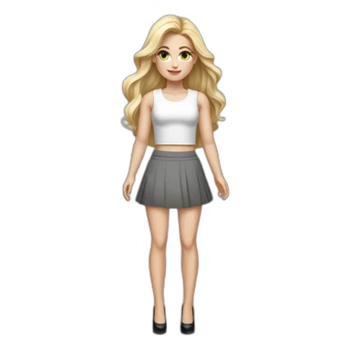 hyperrealist caucasian long blonde hair dark brown eyes woman white crop top gray mini skirt black high heels full body sticker