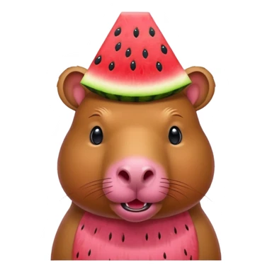 Pink capybara with watermelon on head sticker