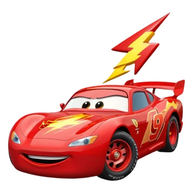 Rayo McQueen racing, dynamic pose, red car with lightning bolt sticker