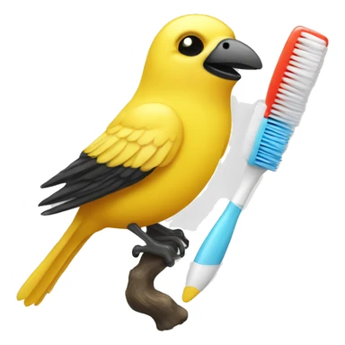 canary with tooth brush sticker