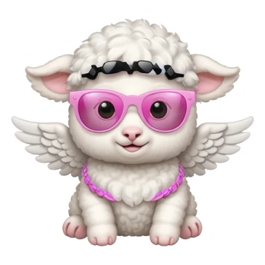 a white baby lamb with white angel wings and pink sunglasses on sticker