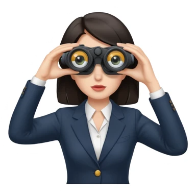a white woman with dark hair in a business attire looking into binoculars sticker