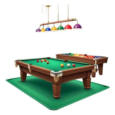 A well-arranged pool table with colorful billiard balls neatly placed, and a cue stick poised to take a shot. The setting is a dimly lit room with a focused atmosphere, highlighting the precision and strategy involved in the game of billiards. sticker
