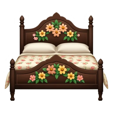 BLACKES BROWN  WOOD Vintage bed with flower design sticker