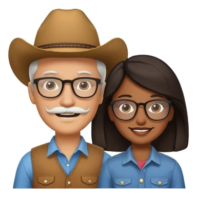 White brown cow boy with glasses and mustache with black girl sticker