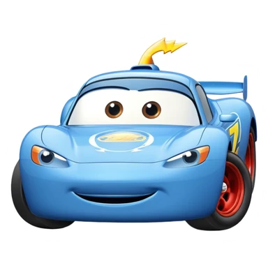 blue cartoon race car with big eyes, inspired by Lightning McQueen sticker