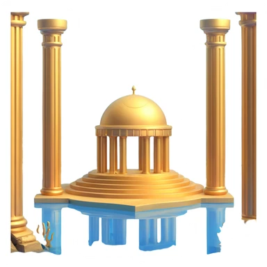 futuristic golden domed base with Anunnaki motifs, underwater setting, pillars sticker
