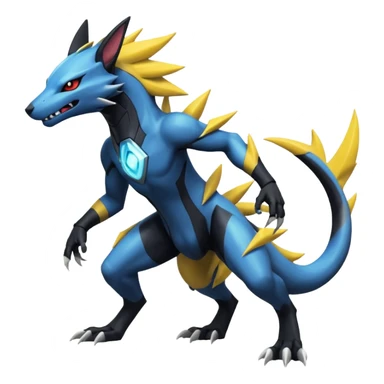 Edgy futuristic Manectric-Zeraora-Salandit-Renamon-fusion sticker