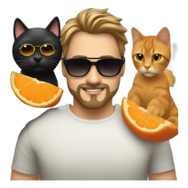 polish man with goatee in sunglasses holding one orange cat and one black cat sticker