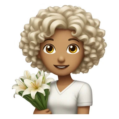 Curly haired white girl holds a bouquet of lilies sticker