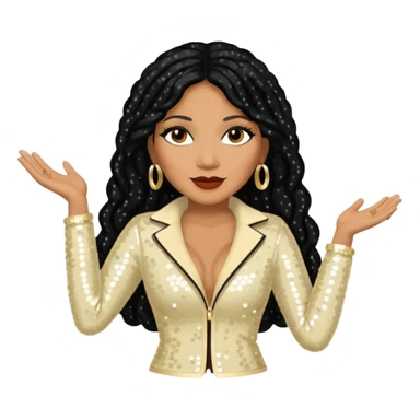 Trina Braxton with long jet black hair, cream sequin outfit sticker