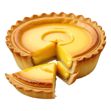 Hong Kong egg tart with flaky crust and yellow custard filling, bite taken out sticker