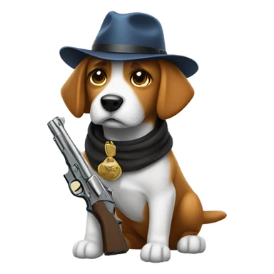 dog with a gun with hat sticker