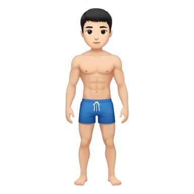 young white man with short black hair, shirtless, muscular, full body without shoes sticker
