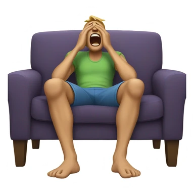 Man on a couch screaming in agony without shoes with very big feet sticker