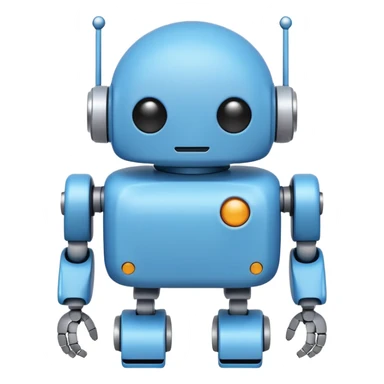 Minimal flat vector emoji of a cute Android-style robot, rounded head with small antennae, white circular eyes, simple rectangular body, short rounded arms and legs, solid dark color, clean silhouette, no gradients or shadows, centered on white or transparent background. sticker
